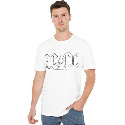White - Side - AC-DC Unisex Adult Outline Logo T-Shirt