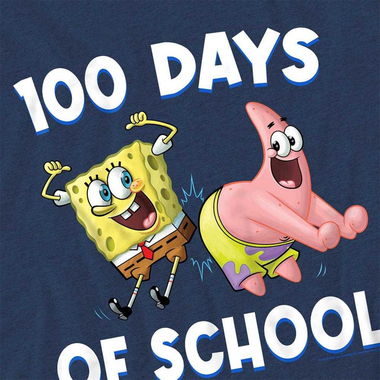 Navy - Side - SpongeBob SquarePants Unisex Adult 100 Days Of School Heather T-Shirt