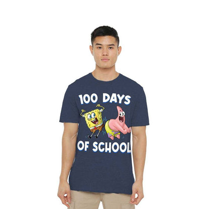 Navy - Lifestyle - SpongeBob SquarePants Unisex Adult 100 Days Of School Heather T-Shirt
