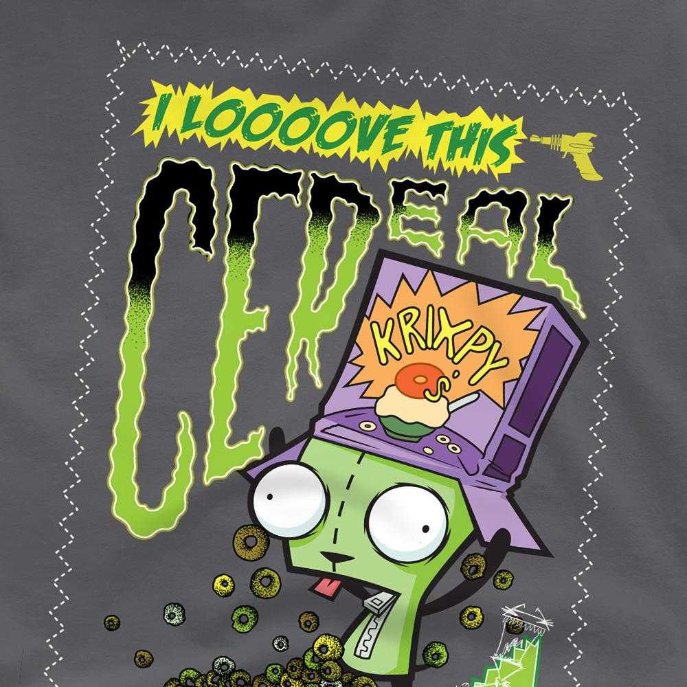 Charcoal - Side - Invader Zim Unisex Adult Krixpy Cereal Gir T-Shirt