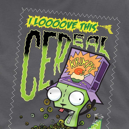 Charcoal - Side - Invader Zim Unisex Adult Krixpy Cereal Gir T-Shirt