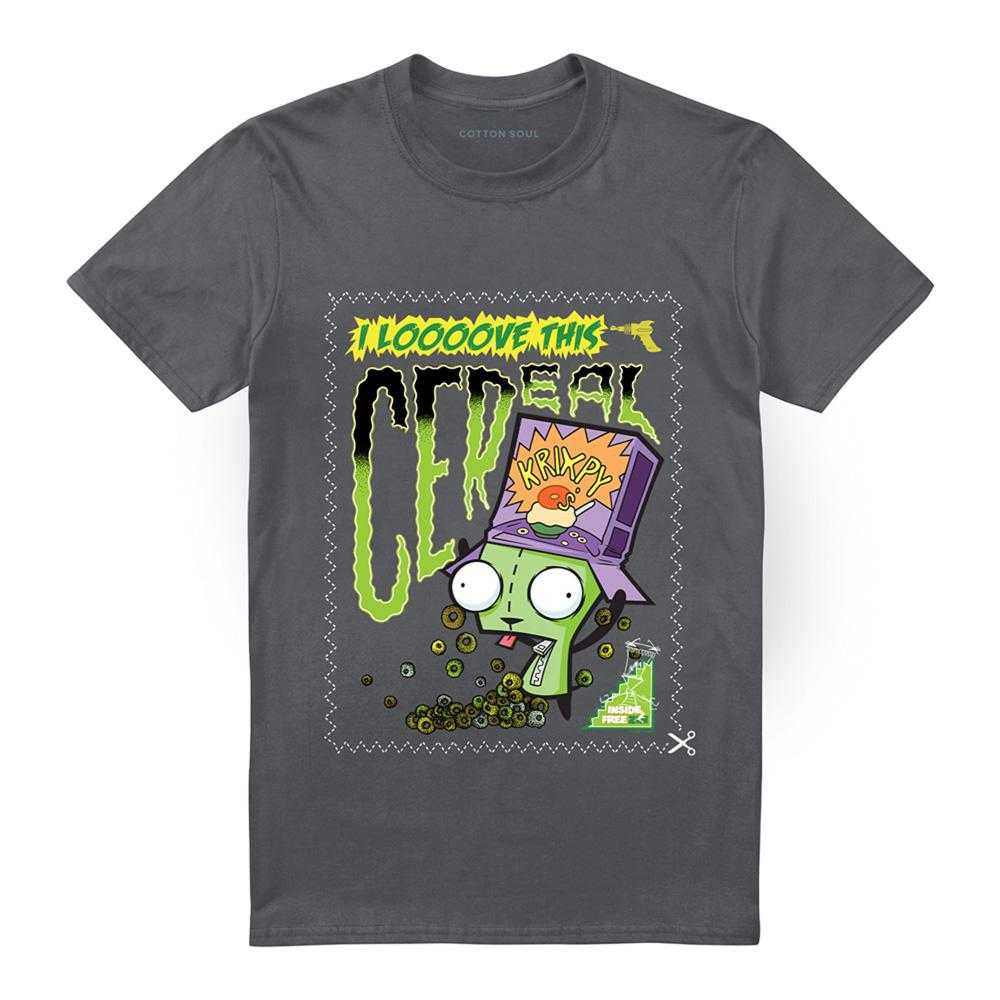 Charcoal - Front - Invader Zim Unisex Adult Krixpy Cereal Gir T-Shirt