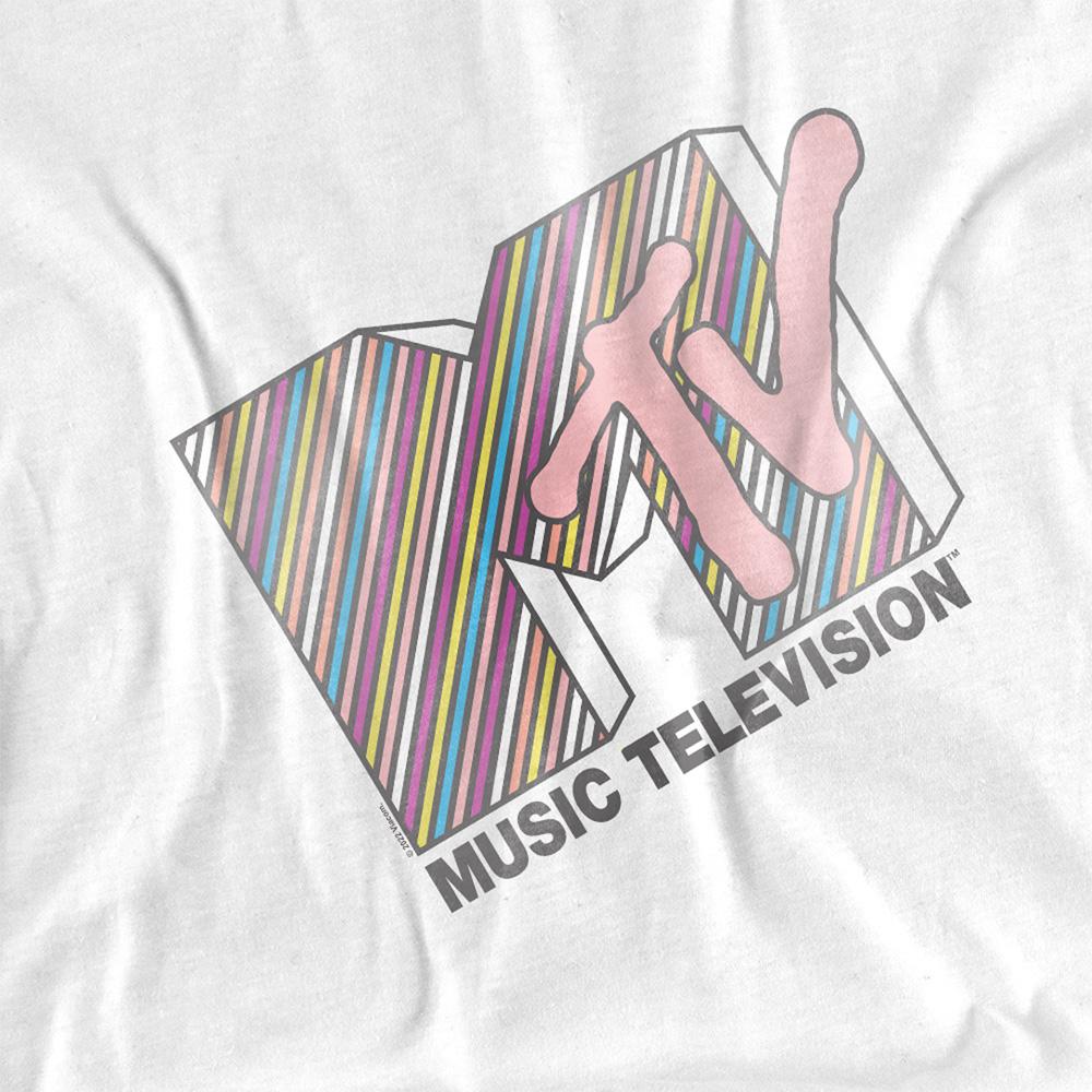 White - Side - MTV Unisex Adult Striped Logo T-Shirt