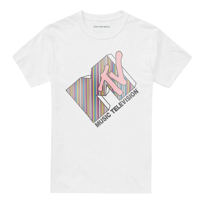 White - Front - MTV Unisex Adult Striped Logo T-Shirt