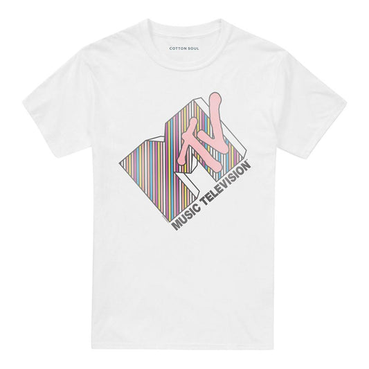 White - Front - MTV Unisex Adult Striped Logo T-Shirt