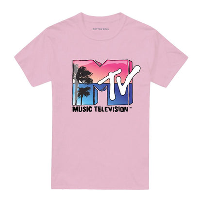 Pink - Front - MTV Unisex Adult Beach Sunset T-Shirt