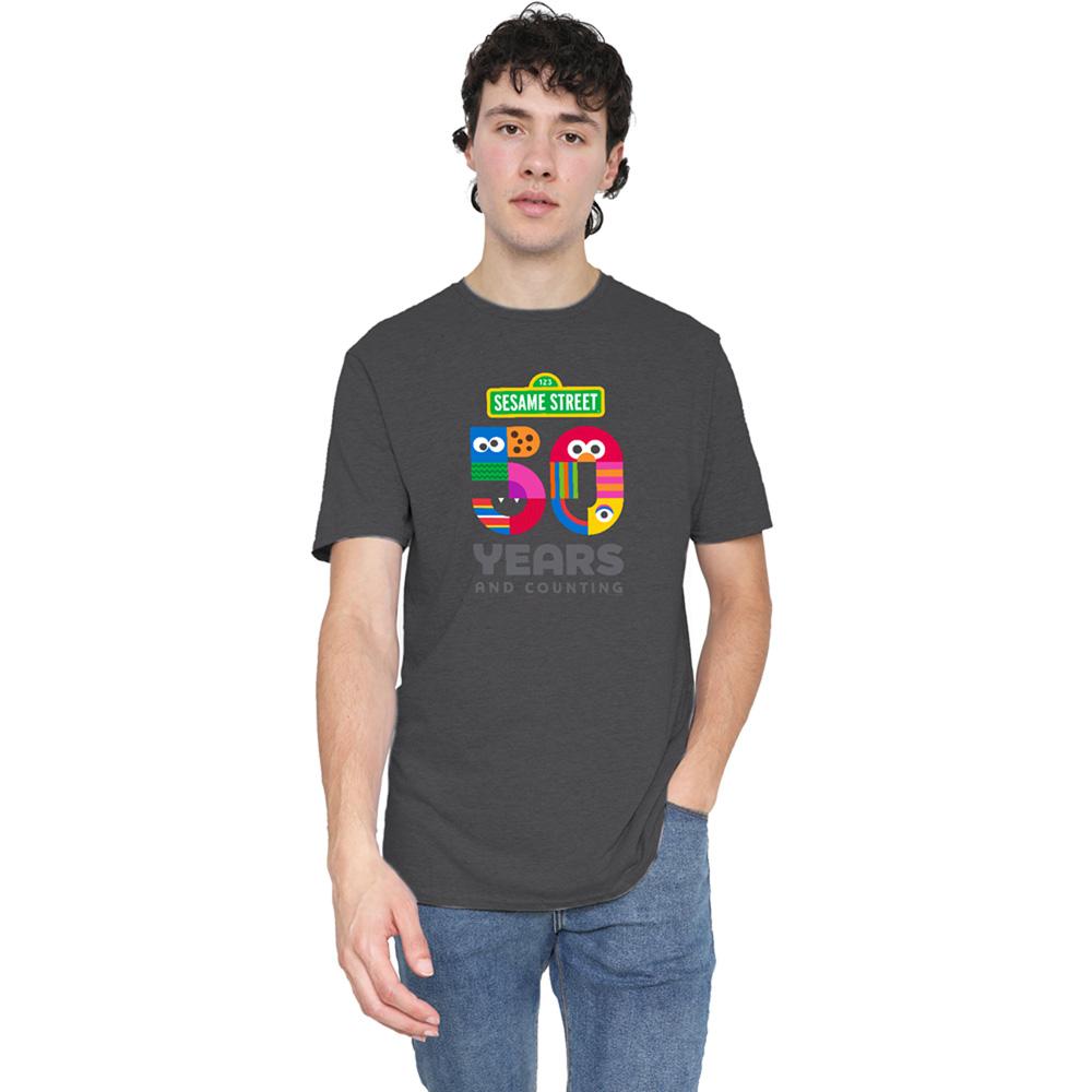Charcoal - Back - Sesame Street Unisex Adult 50 Years Logo Heather T-Shirt