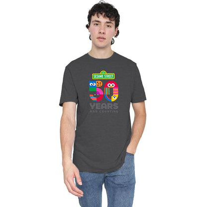 Charcoal - Back - Sesame Street Unisex Adult 50 Years Logo Heather T-Shirt