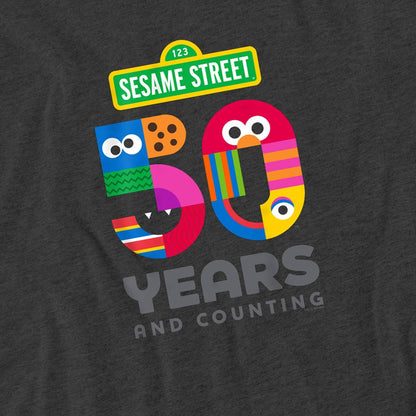 Charcoal - Side - Sesame Street Unisex Adult 50 Years Logo Heather T-Shirt