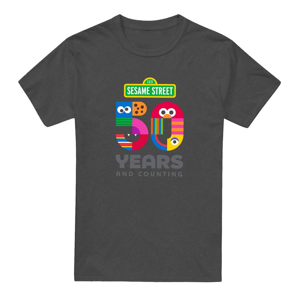Charcoal - Front - Sesame Street Unisex Adult 50 Years Logo Heather T-Shirt