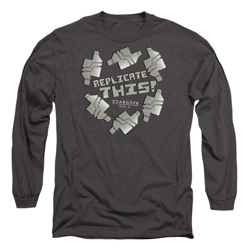 Charcoal - Front - Stargate SG-1 Unisex Adult Replicate This Long-Sleeved T-Shirt