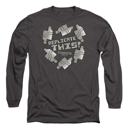 Charcoal - Front - Stargate SG-1 Unisex Adult Replicate This Long-Sleeved T-Shirt