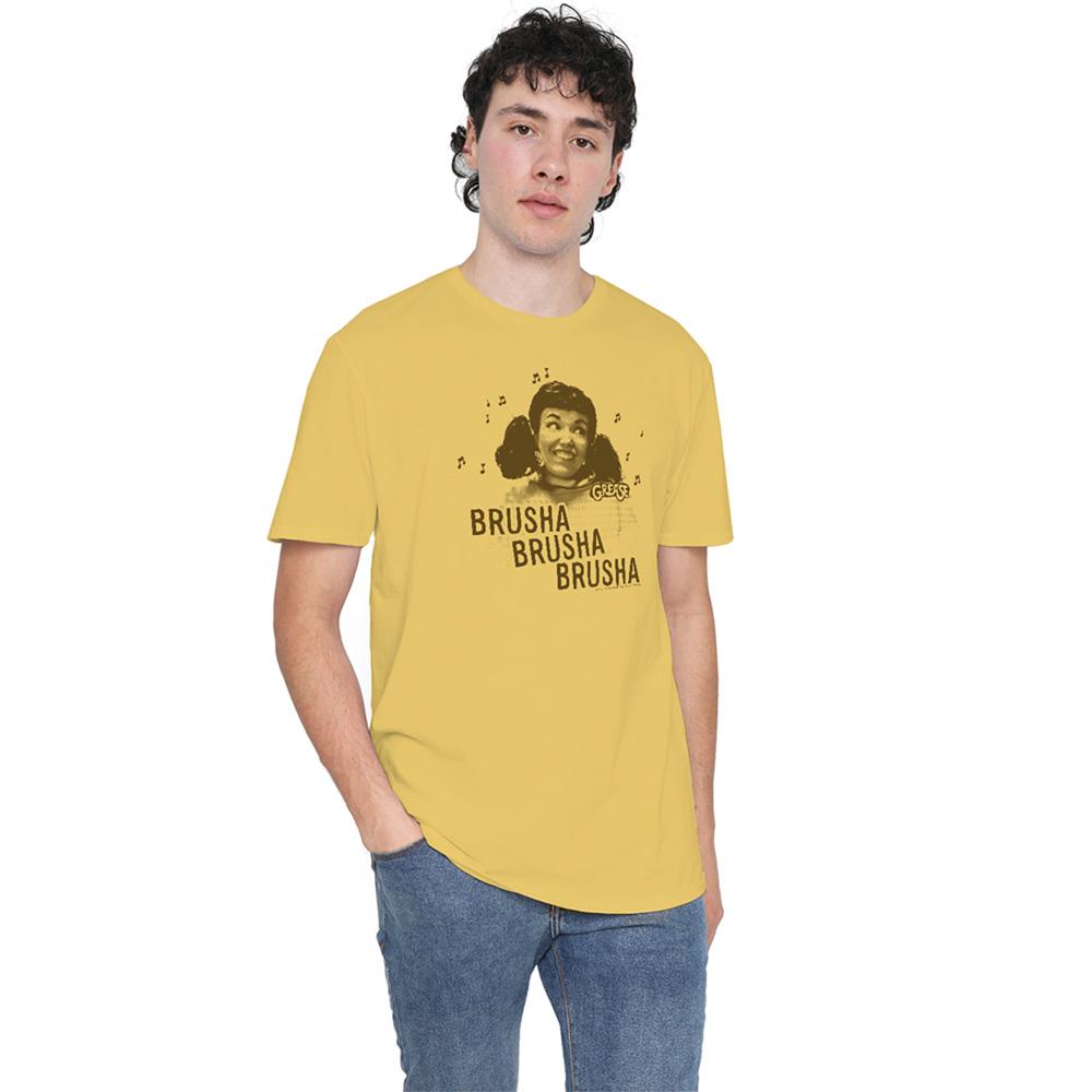 Banana Yellow - Back - Grease Unisex Adult Brusha Brusha Brusha T-Shirt