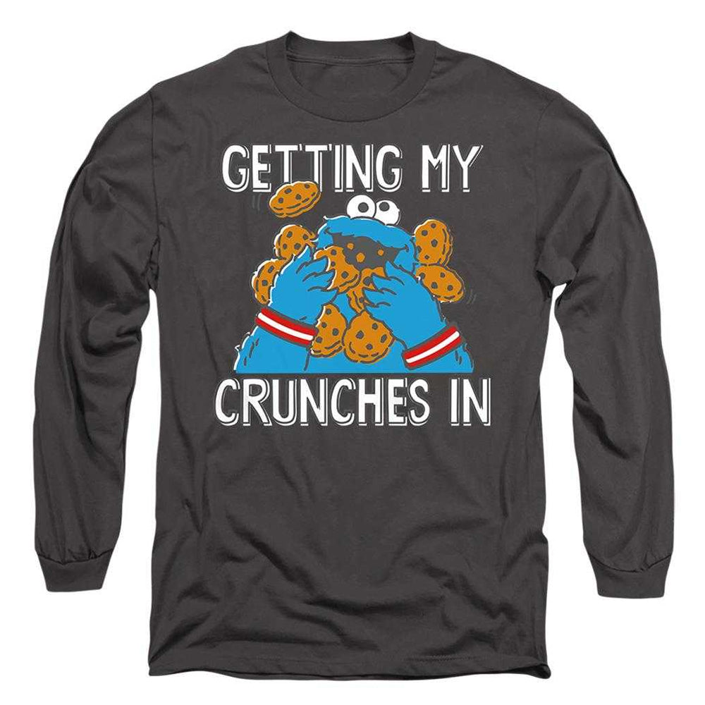 Charcoal - Front - Sesame Street Unisex Adult My Crunches Cookie Monster Long-Sleeved T-Shirt