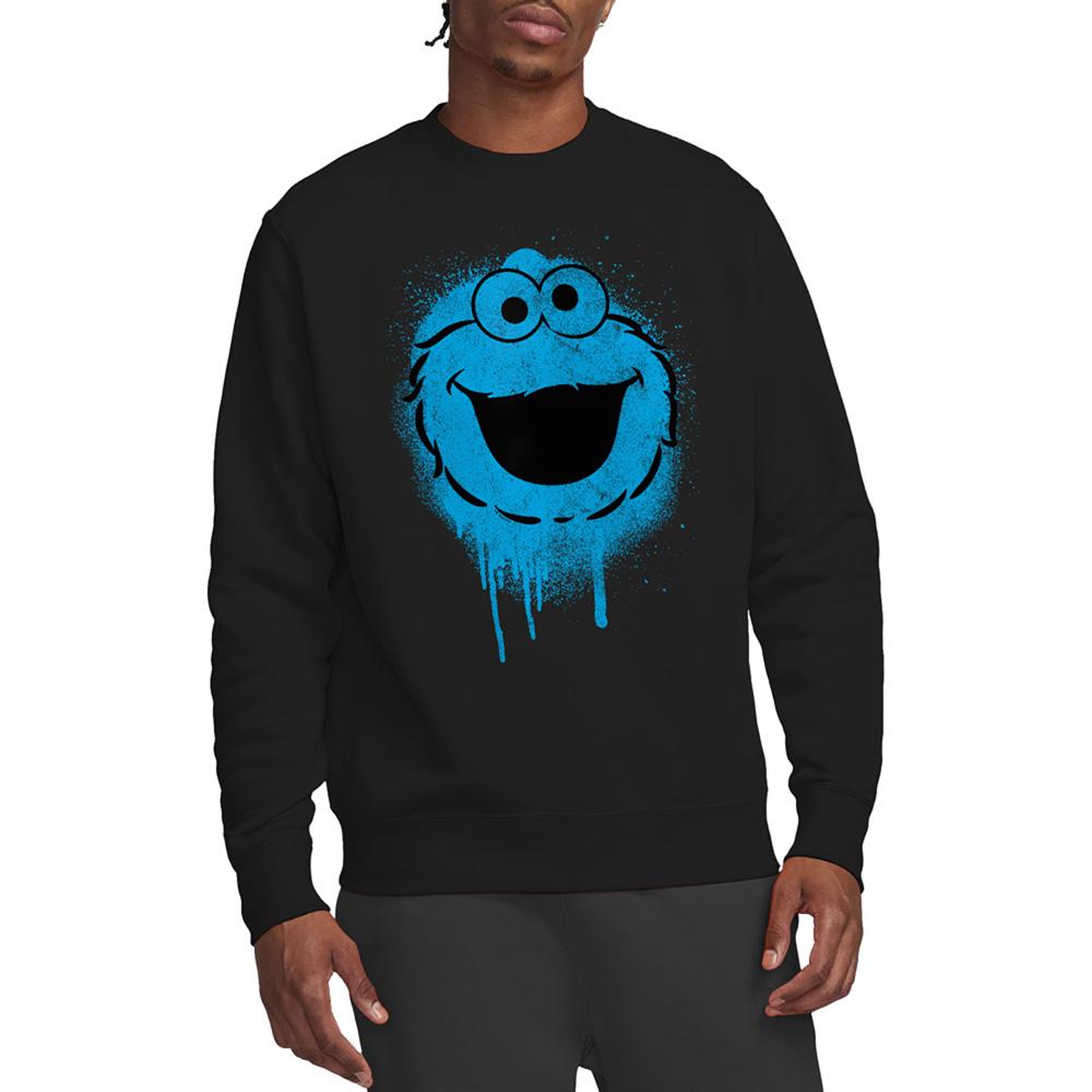 Black - Back - Sesame Street Unisex Adult Spray Face Cookie Monster Graffiti Sweatshirt