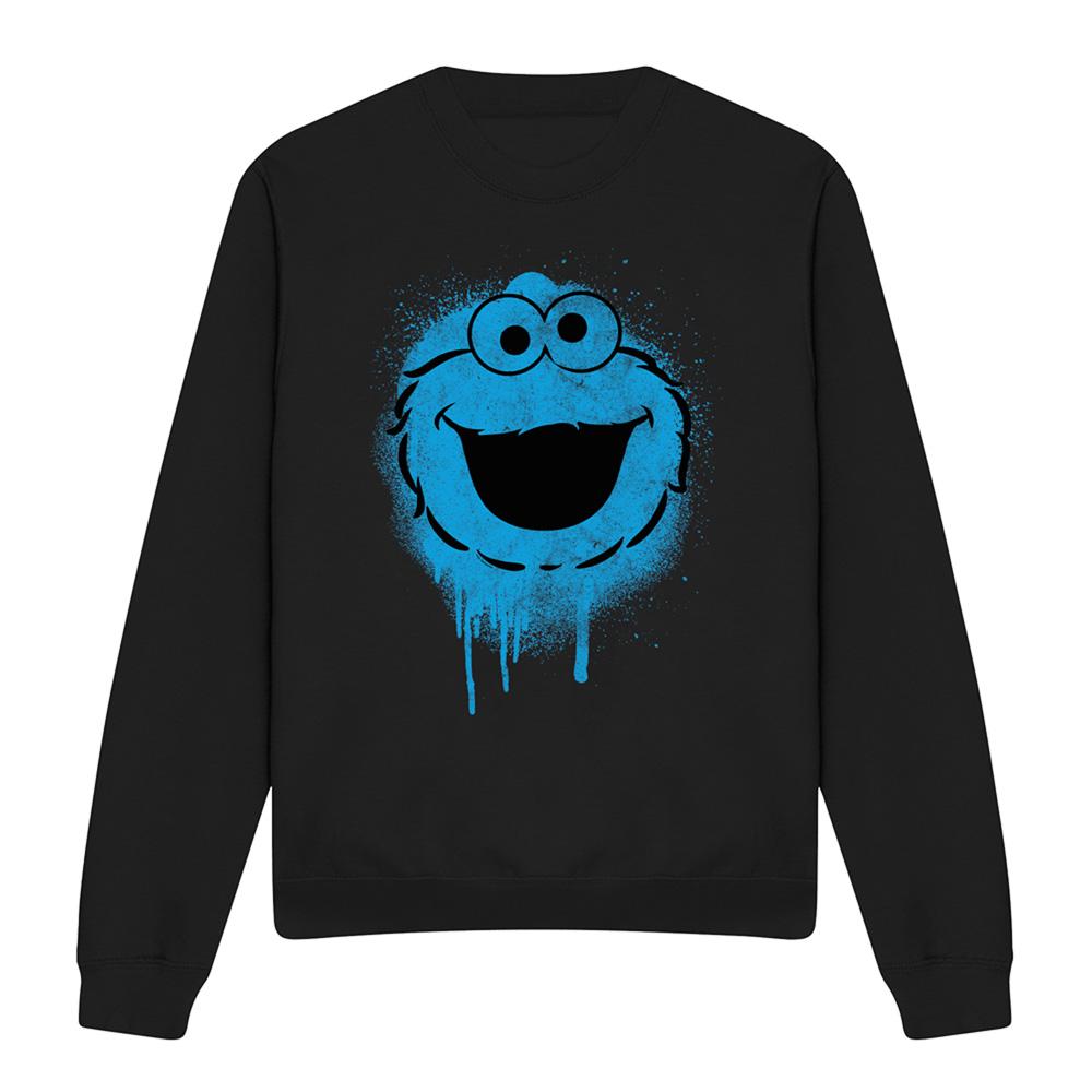 Black - Front - Sesame Street Unisex Adult Spray Face Cookie Monster Graffiti Sweatshirt