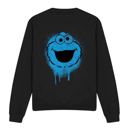 Black - Front - Sesame Street Unisex Adult Spray Face Cookie Monster Graffiti Sweatshirt