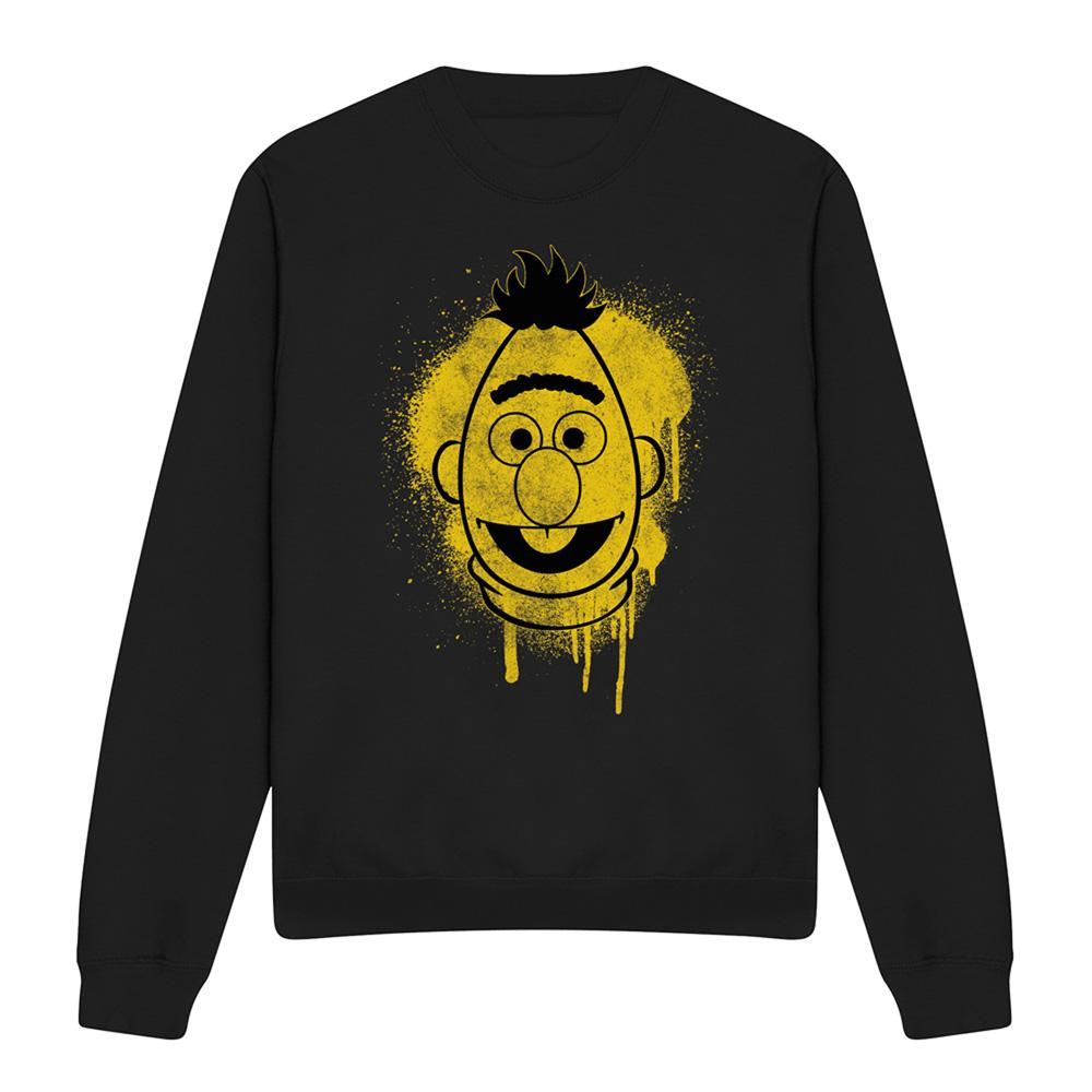 Black - Front - Sesame Street Unisex Adult Spray Face Bert Graffiti Sweatshirt