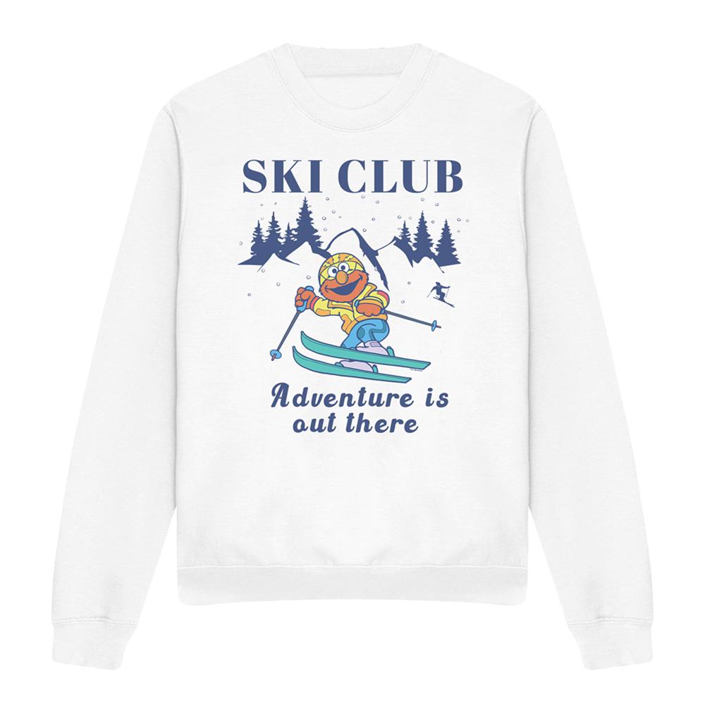 White - Front - Sesame Street Unisex Adult Ski Club Adventure Elmo Sweatshirt