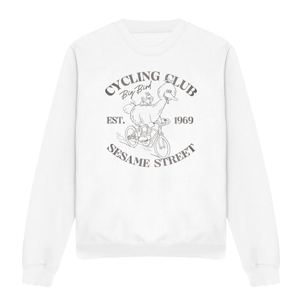 White - Front - Sesame Street Unisex Adult Cycling Club Big Bird Sweatshirt