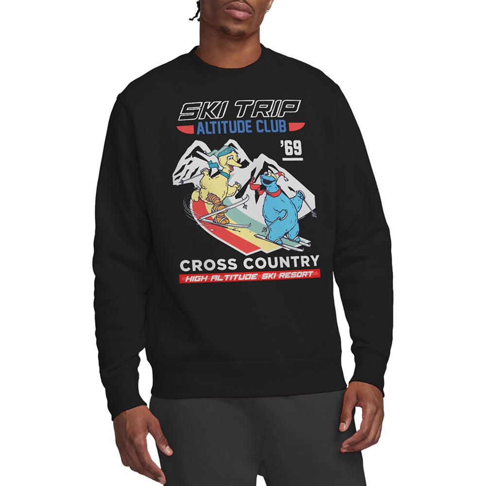 Black - Back - Sesame Street Unisex Adult Apres Ski Big Bird & Cookie Monster Sweatshirt