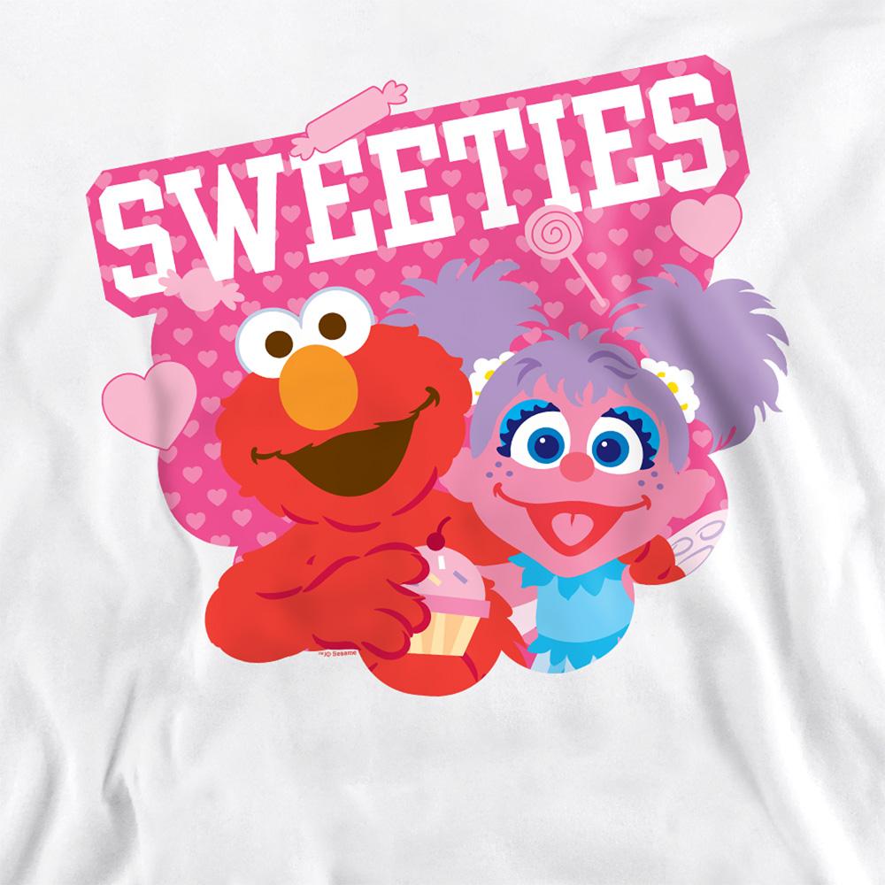White - Side - Sesame Street Unisex Adult Sweeties Elmo & Abby Valentine`s Day Sweatshirt