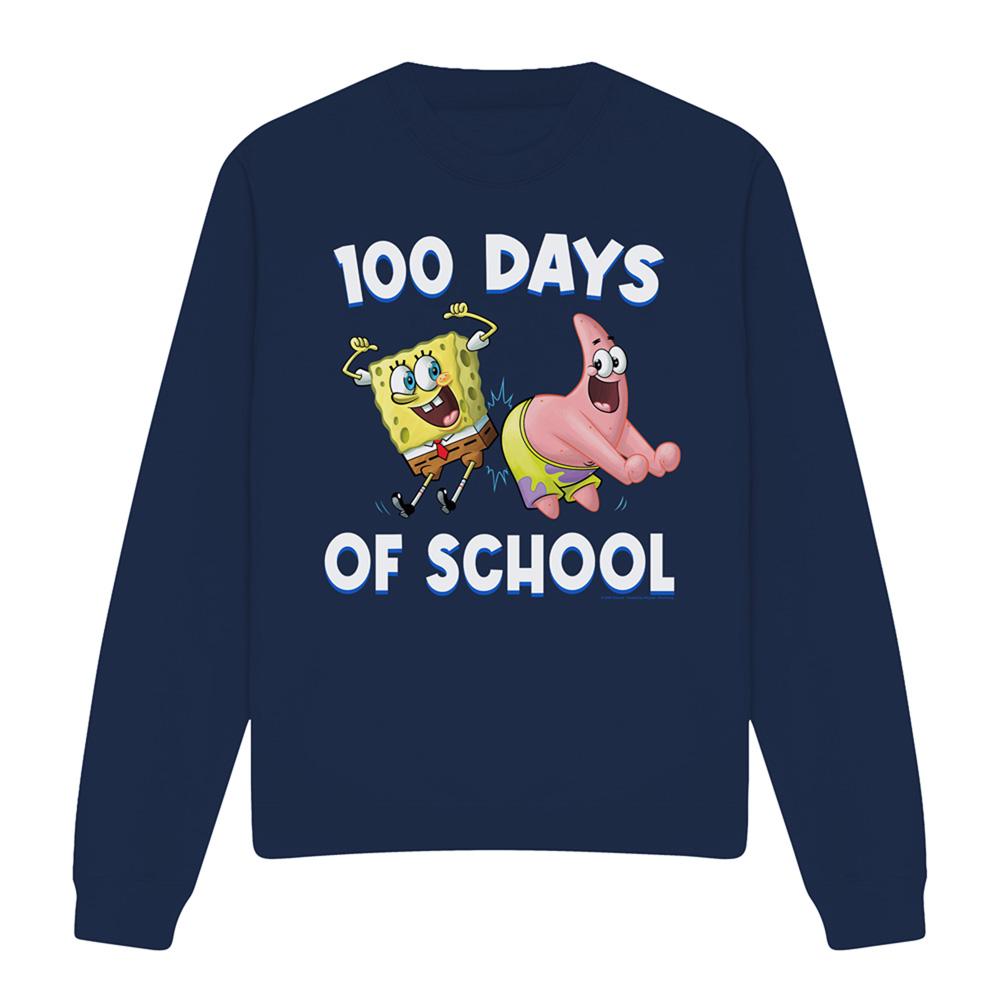 Navy - Front - SpongeBob SquarePants Unisex Adult 100 Days Of School Sweatshirt