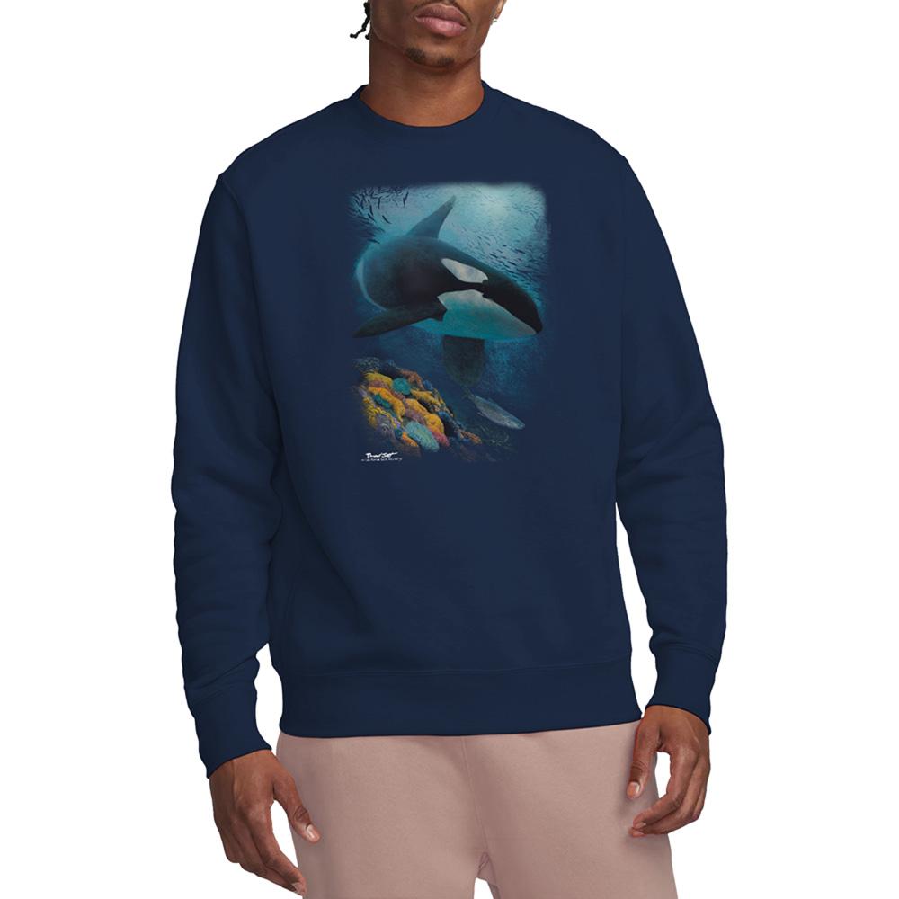 Navy - Back - Wildlife Unisex Adult Salmon Hunter Orca Sweatshirt