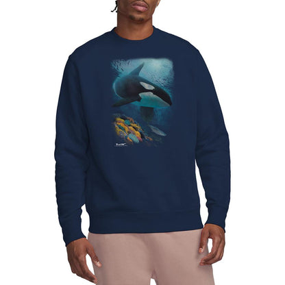 Navy - Back - Wildlife Unisex Adult Salmon Hunter Orca Sweatshirt