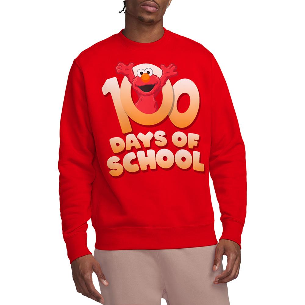 Red - Back - Sesame Street Unisex Adult 100 Days Of School Elmo Sweatshirt