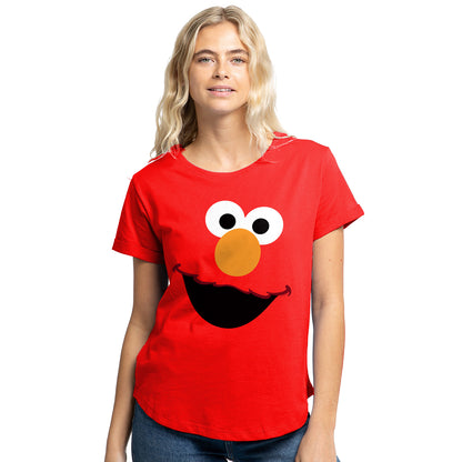 Red - Front - Sesame Street Womens-Ladies Elmo Face T-Shirt