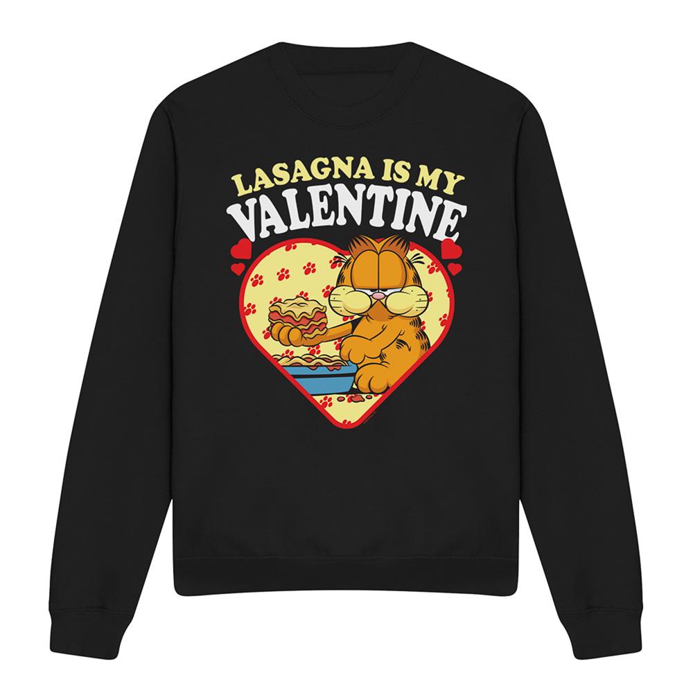Black - Front - Garfield Unisex Adult Lasagna Is My Valentine Sweatshirt