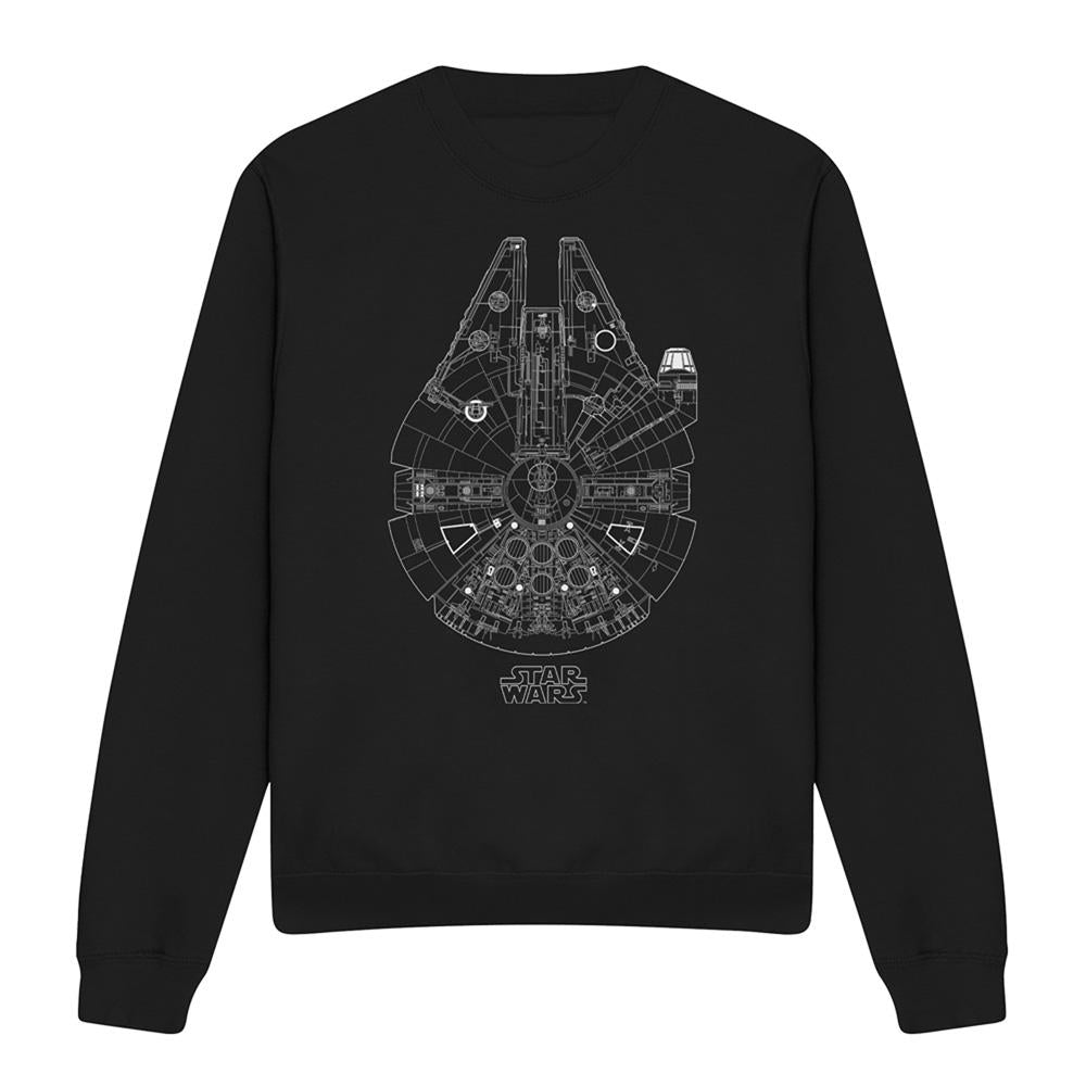 Black - Front - Star Wars Unisex Adult Millenium Lines Sweatshirt