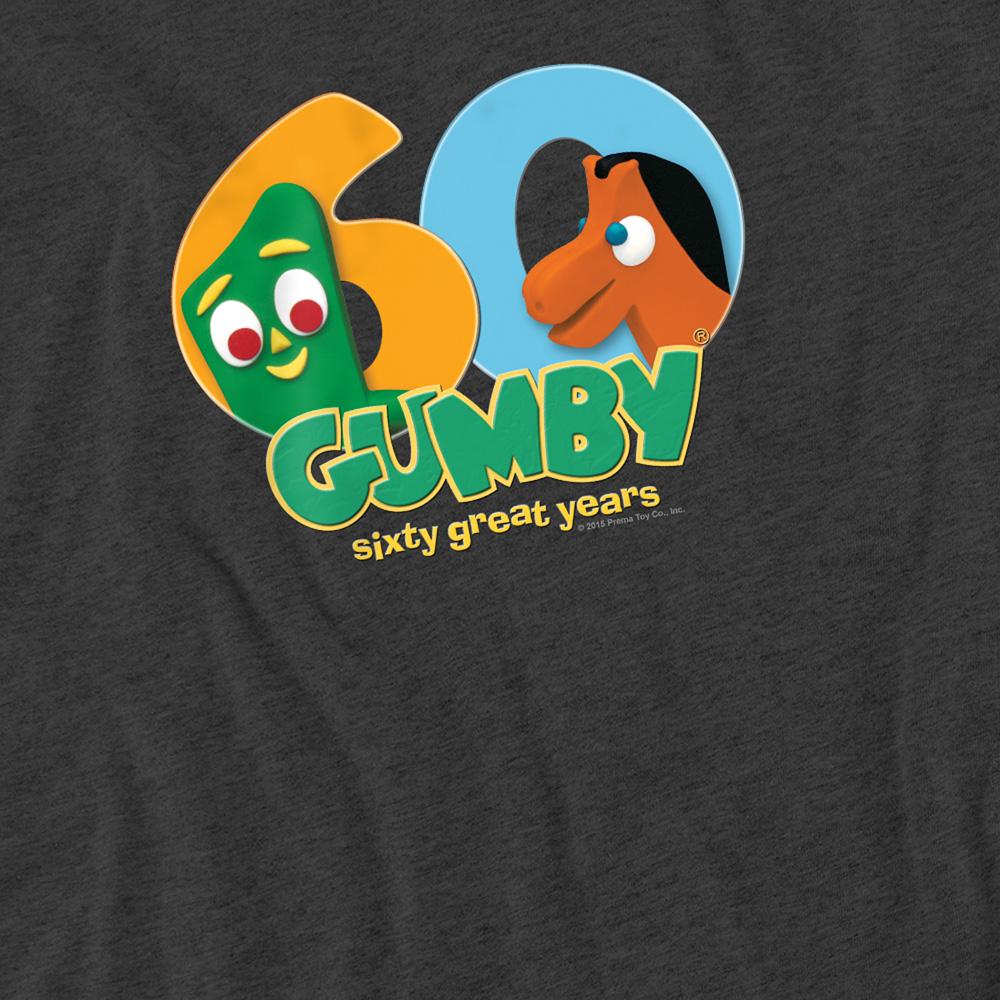 Charcoal - Side - Gumby Unisex Adult Heather 60th T-Shirt