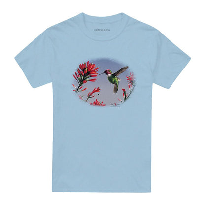 Light Blue - Front - Wildlife Unisex Adult Annas Hummingbird T-Shirt