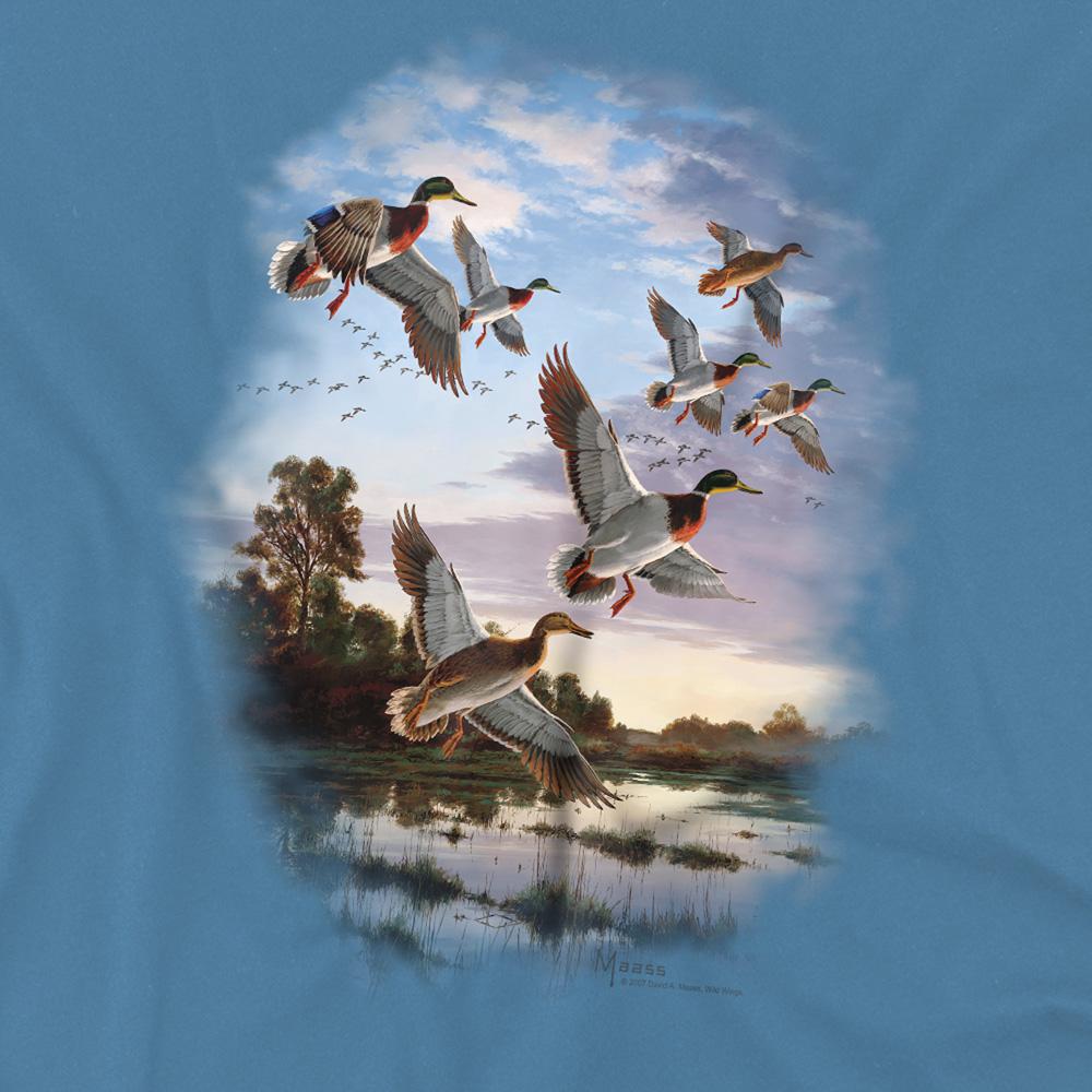 Carolina Blue - Side - Wildlife Unisex Adult Evening Flight Mallards T-Shirt