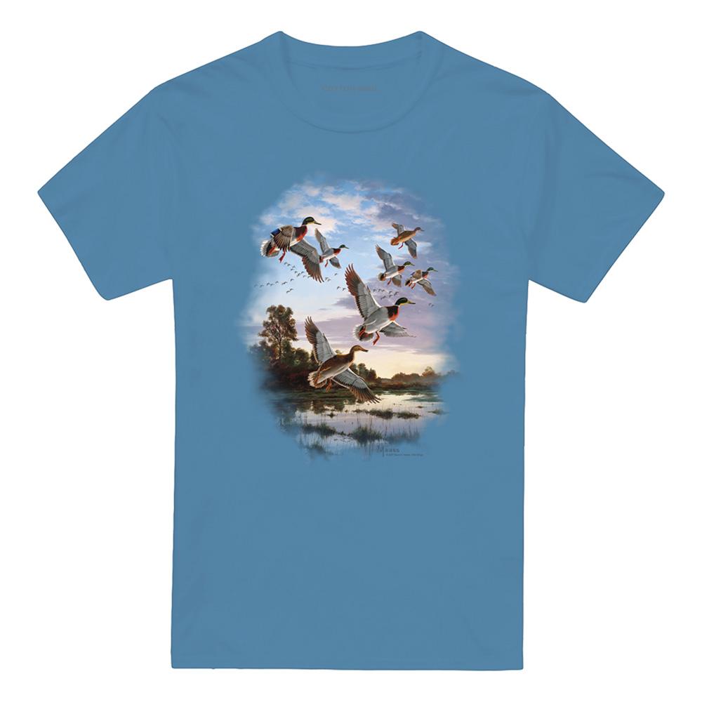 Carolina Blue - Front - Wildlife Unisex Adult Evening Flight Mallards T-Shirt