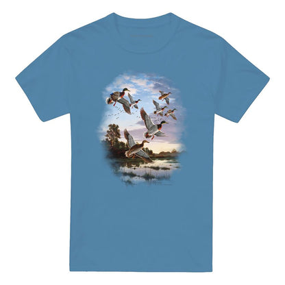 Carolina Blue - Front - Wildlife Unisex Adult Evening Flight Mallards T-Shirt
