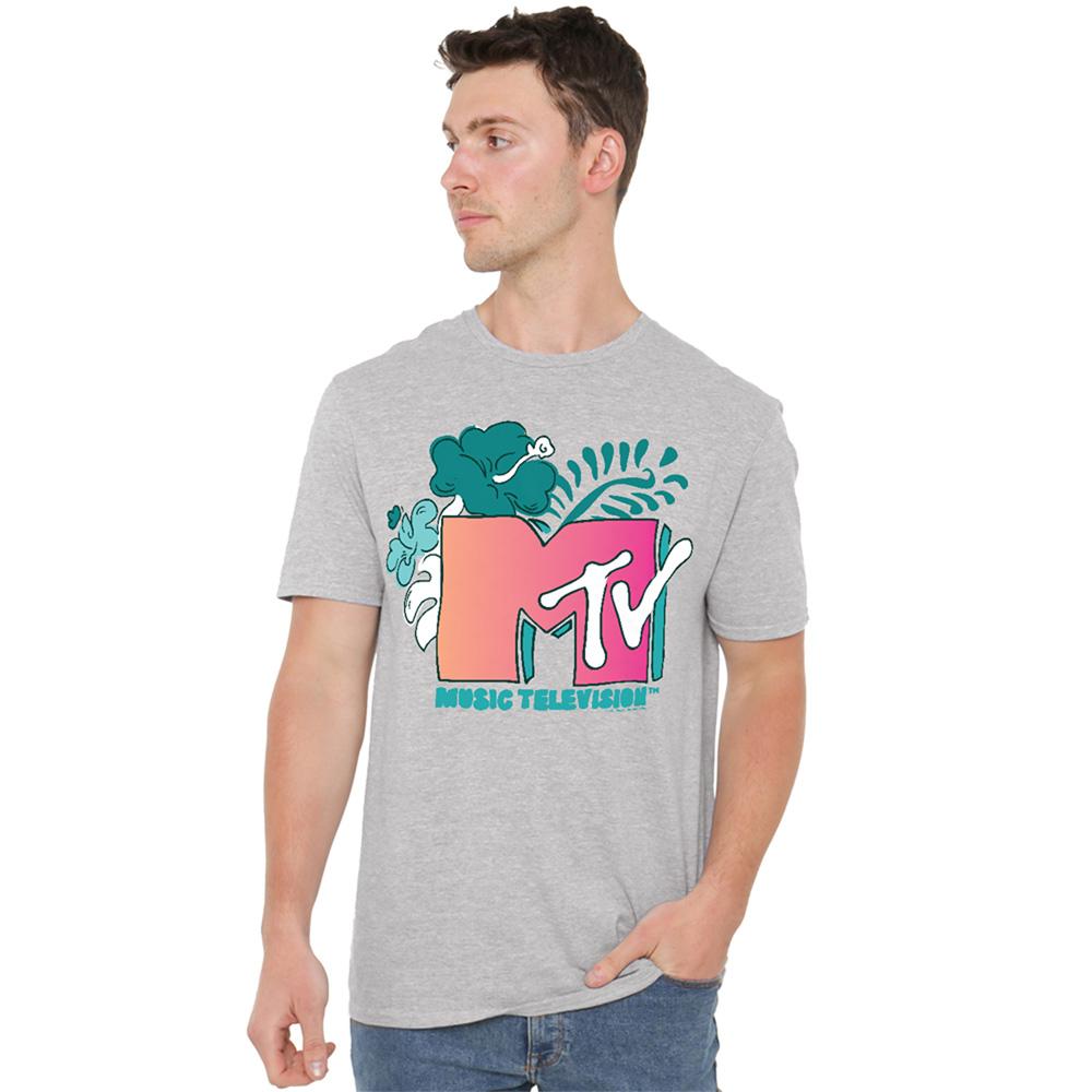 Athletic - Back - MTV Unisex Adult Tropical Flower Logo T-Shirt
