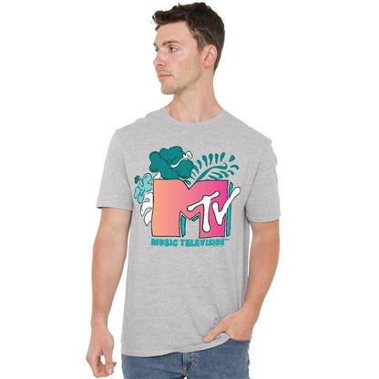 Athletic - Back - MTV Unisex Adult Tropical Flower Logo T-Shirt