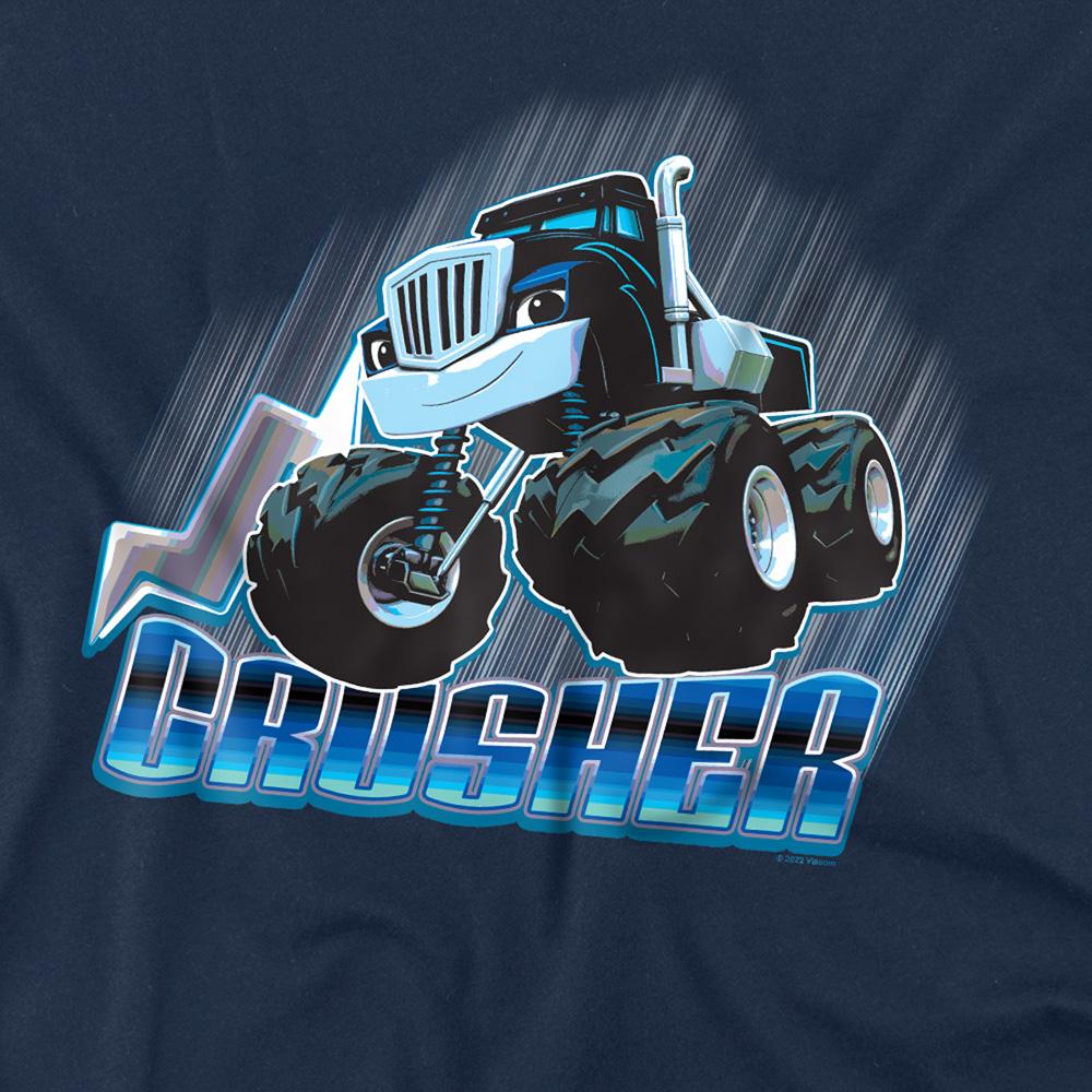 Navy - Side - Blaze & The Monster Machines Unisex Adult Crusher Badge T-Shirt