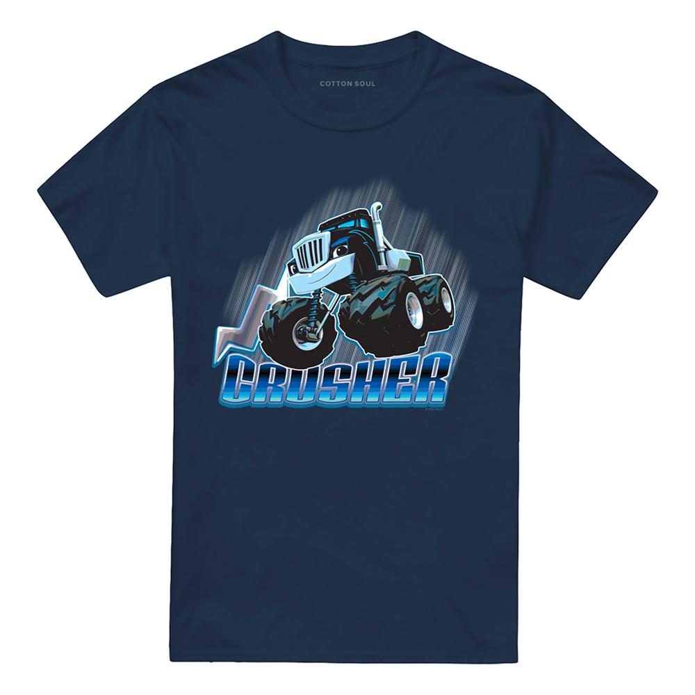 Navy - Front - Blaze & The Monster Machines Unisex Adult Crusher Badge T-Shirt