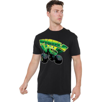 Black - Back - Blaze & The Monster Machines Unisex Adult Pickle Badge T-Shirt