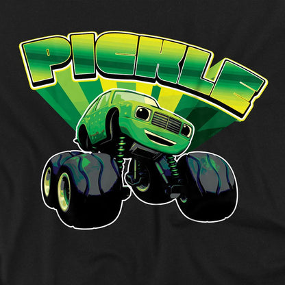 Black - Side - Blaze & The Monster Machines Unisex Adult Pickle Badge T-Shirt