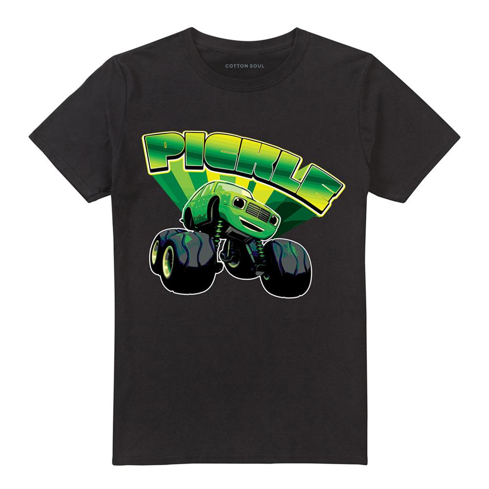 Black - Front - Blaze & The Monster Machines Unisex Adult Pickle Badge T-Shirt