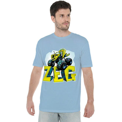 Light Blue - Back - Blaze & The Monster Machines Unisex Adult Zeg Badge T-Shirt