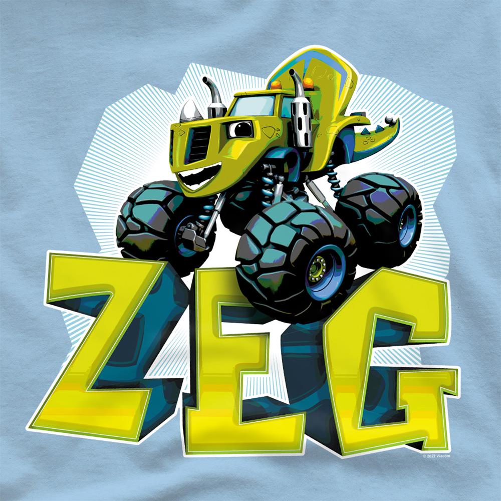 Light Blue - Side - Blaze & The Monster Machines Unisex Adult Zeg Badge T-Shirt