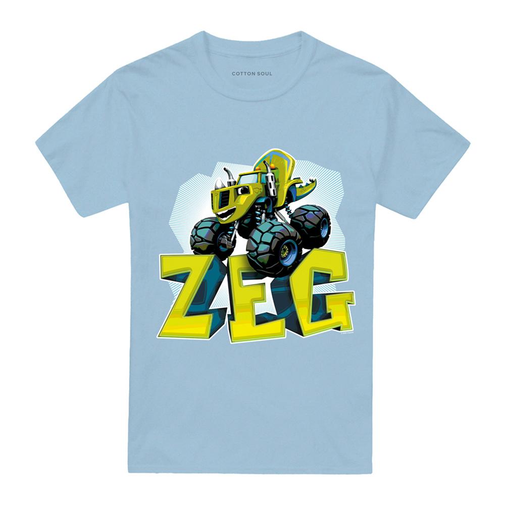 Light Blue - Front - Blaze & The Monster Machines Unisex Adult Zeg Badge T-Shirt