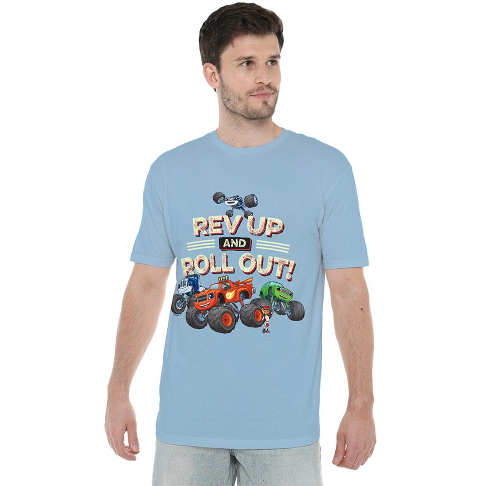 Light Blue - Back - Blaze & The Monster Machines Unisex Adult Rev Up And Roll Out! T-Shirt