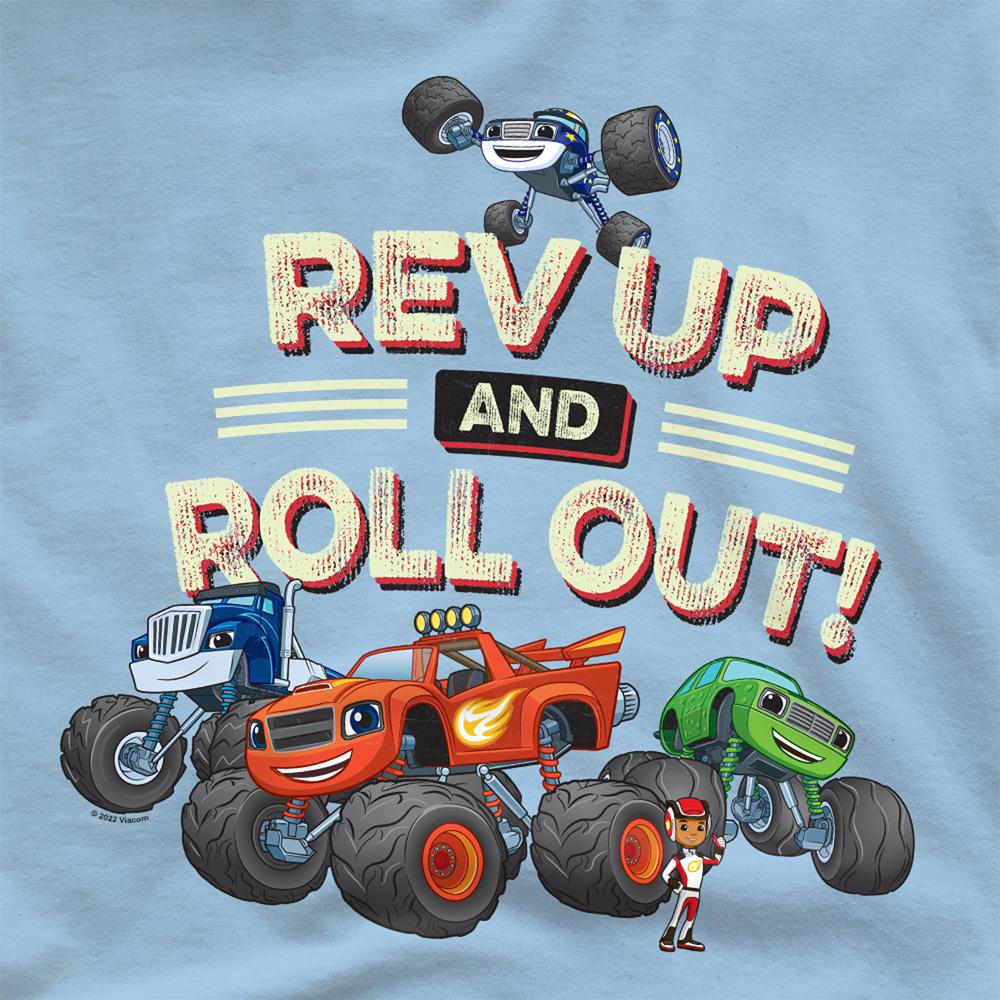 Light Blue - Side - Blaze & The Monster Machines Unisex Adult Rev Up And Roll Out! T-Shirt
